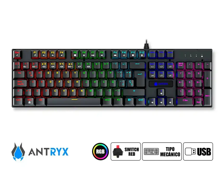 Combo 2 En Uno Antryx Gc-3100 Black (agc-3100kre-sp) Teclado Switch Red, Led Rgb, Mouse 8 Botones, 7200 Dpi, Negro