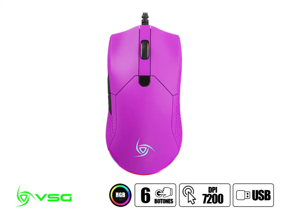 Mouse Vsg Aurora Purpura Gaming (vg-m430-pau) Hasta 7200 Dpi, 6 Botones, Rgb, Purpura