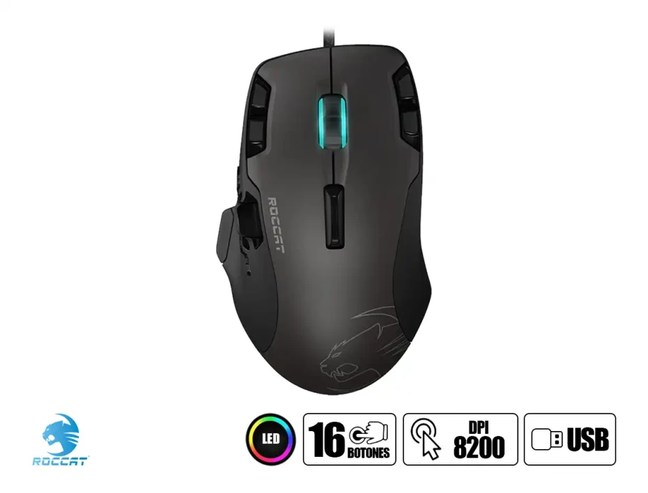Mouse Roccat Tyon Gaming (roc-11-850-am) Hasta 8200 Dpi, 16 Botones Programables, Rgb, Negro