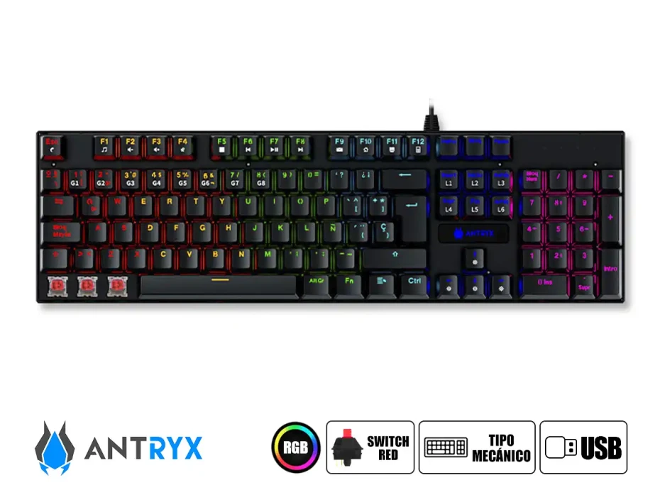 Combo 3 En Uno Antryx Gc-3100 X3 Black, Teclado Con Iluminacion Led, Mouse Iluminacion Led, Auricular Con Iluminacion Led (agc-3100x3kre-sp)
