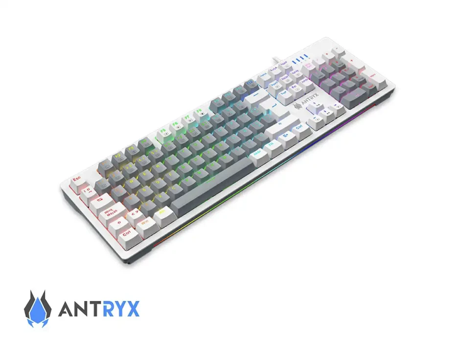 Teclado Gamer Antryx Mk-860l White (amk-cs860lwgbl-sp) Mecanico, Switch Blue, Led Rgb, Blanco Y Gris