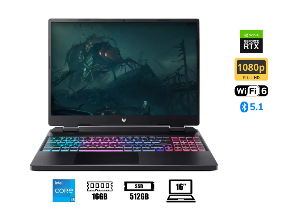 Laptop Acer Core I5-13500hx Helios Predator (nh.qltal.006) 16" Wuxga 165hz, Ram 16gb, Ssd 512gb, Nvidia Rtx 4050 6gb, Freedos, Esp., 13gen.