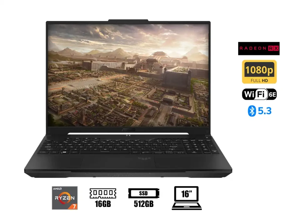 Laptop Asus Ryzen 7-7735hs Tuf A16 Fa617nt Gaming (fa617nt-a16.r77700) 16" Fhd 165hz, Ram 16gb, Ssd 512gb, Radeon Rx7700s 8gb, Win11, Negro