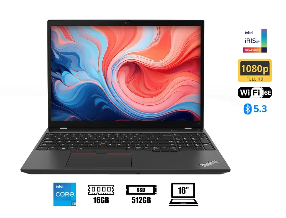 Laptop Lenovo Thinkpad T16 Gen 2 Core I5-1335u (21hj000tlm) Pantalla 16" Wuxga, Ram 16gb, Ssd 512gb, Win11 Pro, Negro, 13gen.