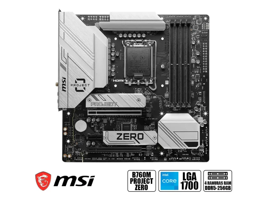 Placa Madre Msi B760m Project Zero (b760m Project Zero) Socket Lga 1700, Ram Ddr5 Buss 7800c Mt/s, 14va, 13va, 12va Gen, Wifi 6e