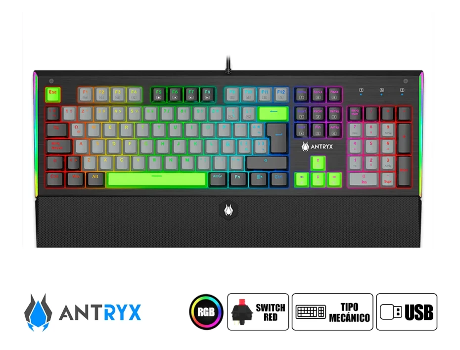 Teclado Antryx Gaming Mecanico Mk Zigra Evo (amk-900kre-sp) Mecanico, Switch Red, Led Rgb