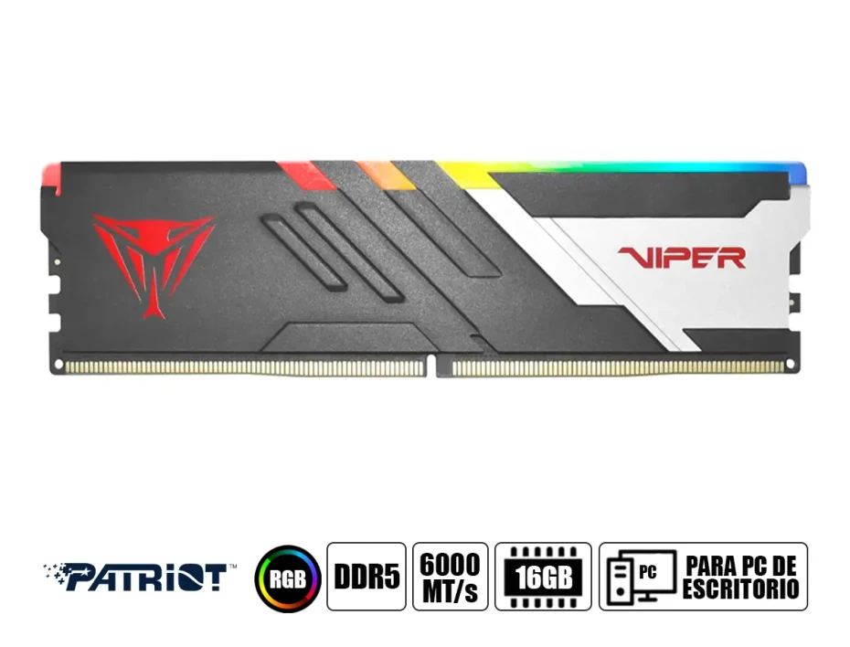 Memoria Ram Patriot Ddr5 16gb Viper Venom Cl 30 (pvvr516g60c30) 6000 Mt/s, Negro, Rgb
