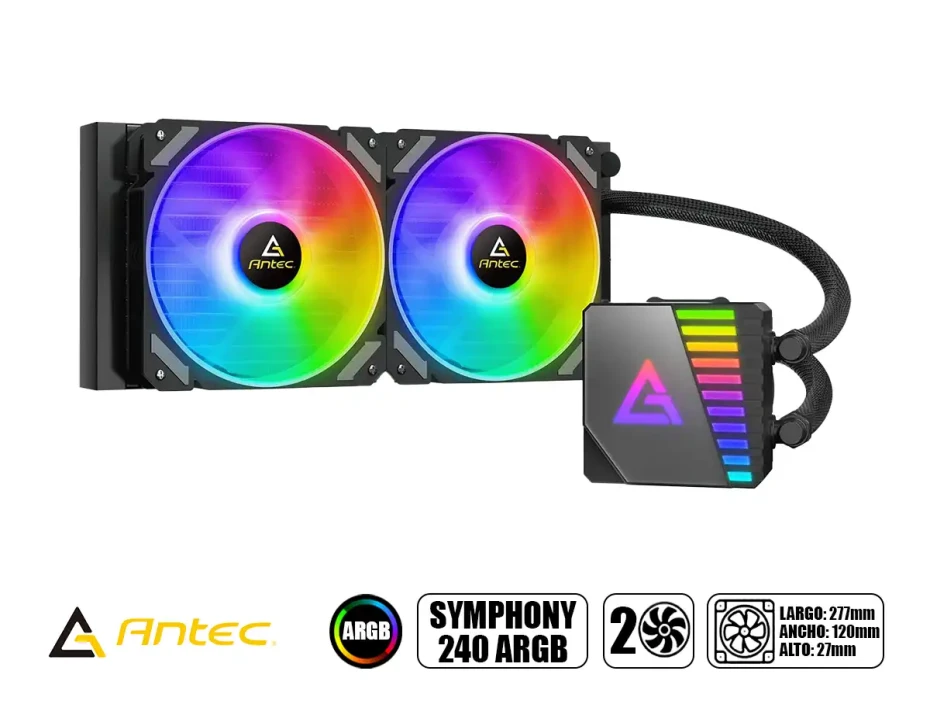 Sistema De Enfriamiento Liquido Antec Symphony 240 (0-761345-74043-2) 2 Ventiladores Con Iluminacion Argb