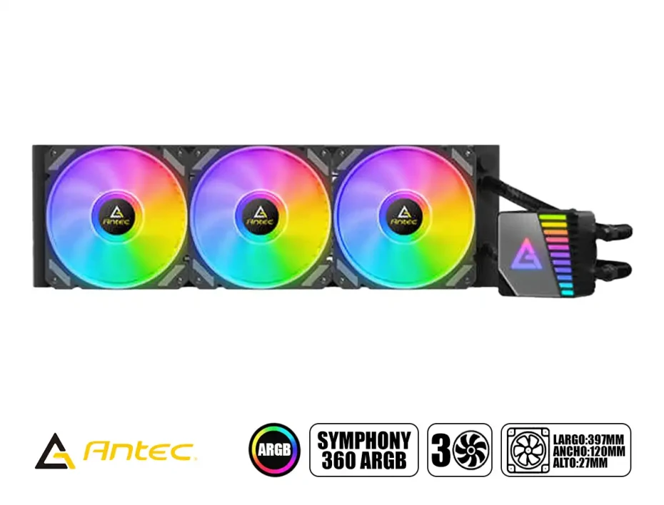 Sistema De Enfriamiento Liquido Antec Symphony 360 (0-761345-74044-9) 3 Ventiladores Con Iluminacion De Argb, Black