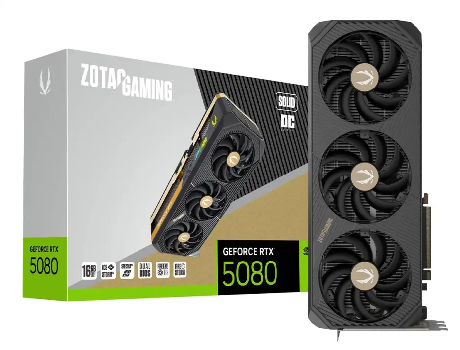 Tarjeta De Video Zotac Rtx 5080 Solid Oc 16gb Gddr7 (zt-b50800j-10p) Geforce Nvidia 256bit Tres Ventiladores