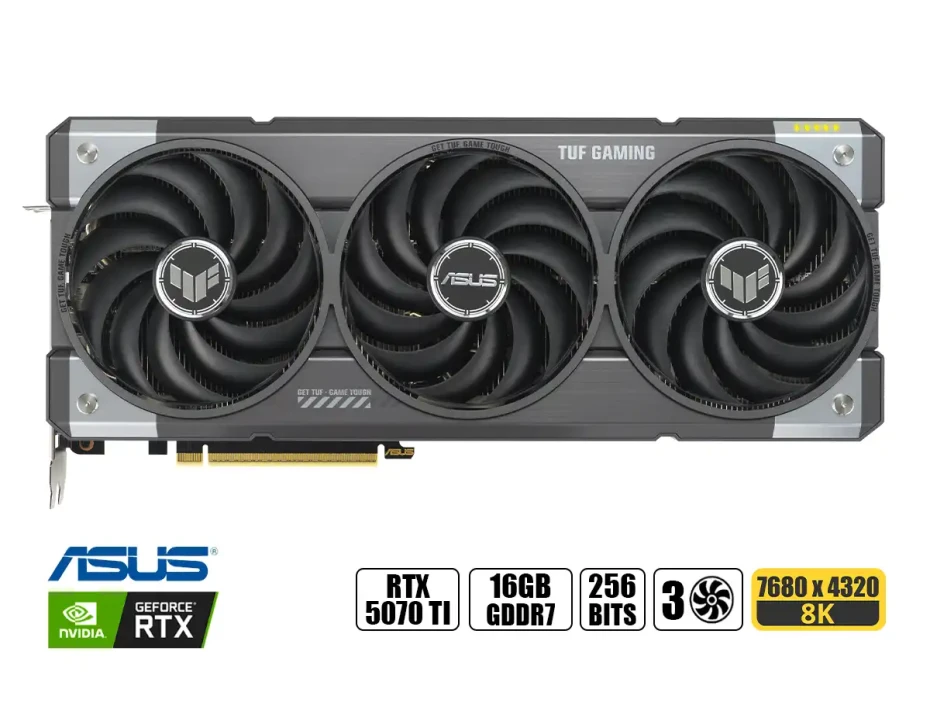 Tarjeta De Video Asus Rtx 5070 Ti Tuf Gaming Oc 16gb Gddr7 (90yv0md0-m0aa00) Geforce Nvidia 256 Bits, 3 Ventiladores