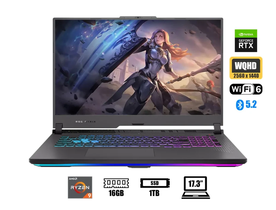 Laptop Asus Ryzen 9 7940hx Rog Strix G17 Gaming (g713pi-db94) 17.3" (2560x1440) 240hz, Ram 16gb, Ssd 1tb, Rtx 4070 8gb, Win11, Rgb, Eclipse Gray