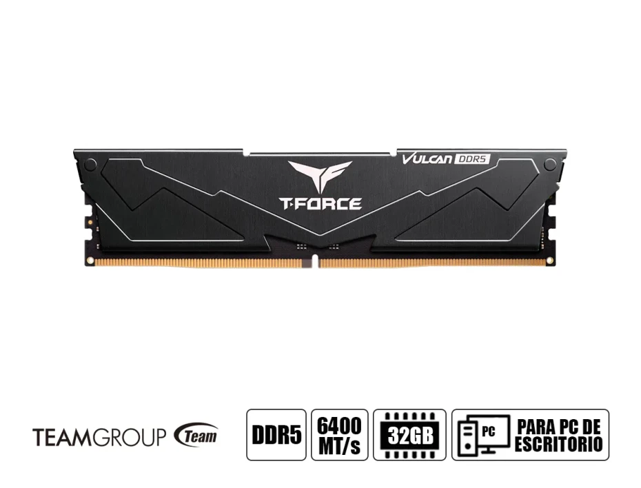 Memoria Ram Teamgroup Ddr5 64gb (2x32gb) T-force Vulcan (flbd564g6400hc34bdc01) 6400 Mhz, Negro
