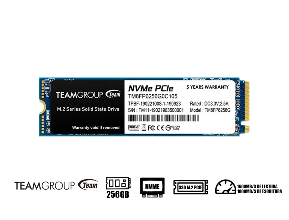 Unidad De Almacenamiento Ssd M.2 Pcie Teamgroup 256gb Nvme Mp33, 2280 (tm8fp6256g0c101)