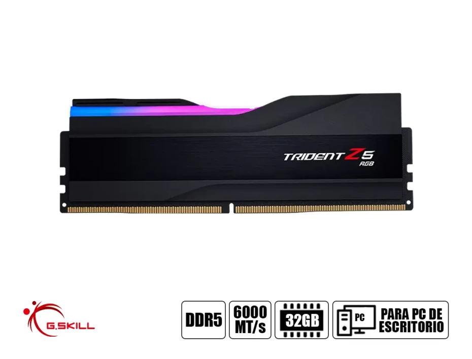 Memoria Ram G.skill Ddr5 32gb (16gbx2) Trident Z5 Rgb (f5-6000j3040f16gx2-tz5rk) 6000 Mt/s, Negro, Rgb