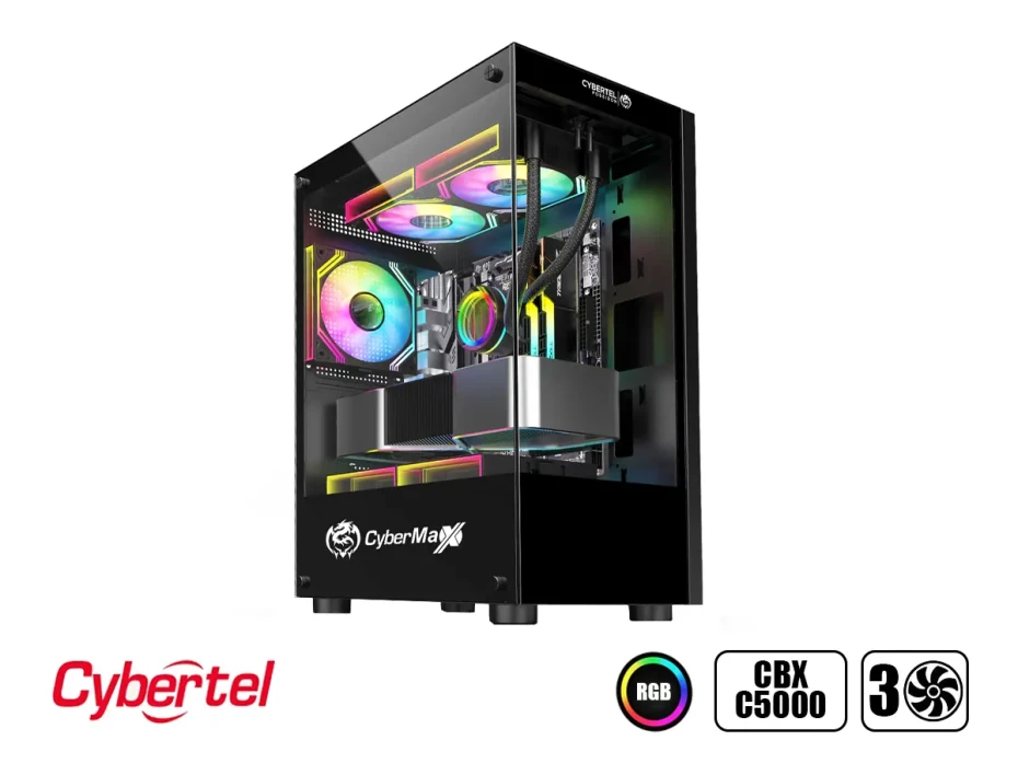 Case Cybertel Poseidon Cbx C5000 S/fuente (cbx-c5000) Panel De Vidrio, 3 Ventiladores, Led Rgb, Negro