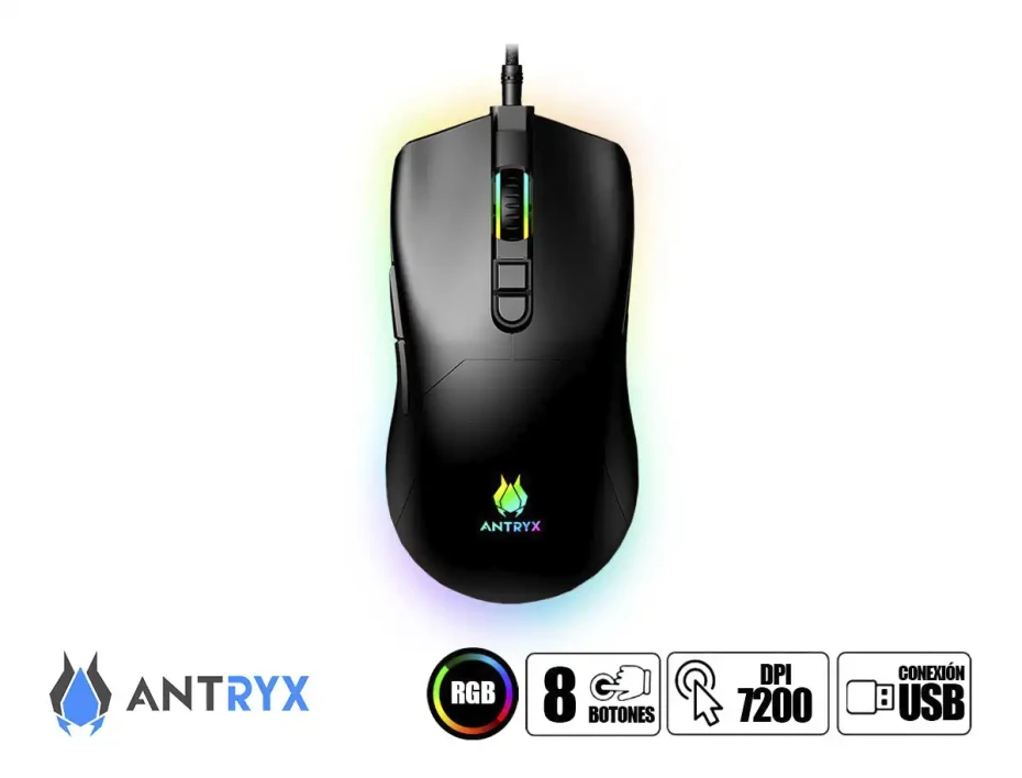 Combo 3 En Uno Antryx Gc-3100 X3 Black (agc-3100x3kbl-sp) Teclado Mecanico, Switch Blue, Mouse 8 Botones, 7200 Dpi, Auricular Rgb