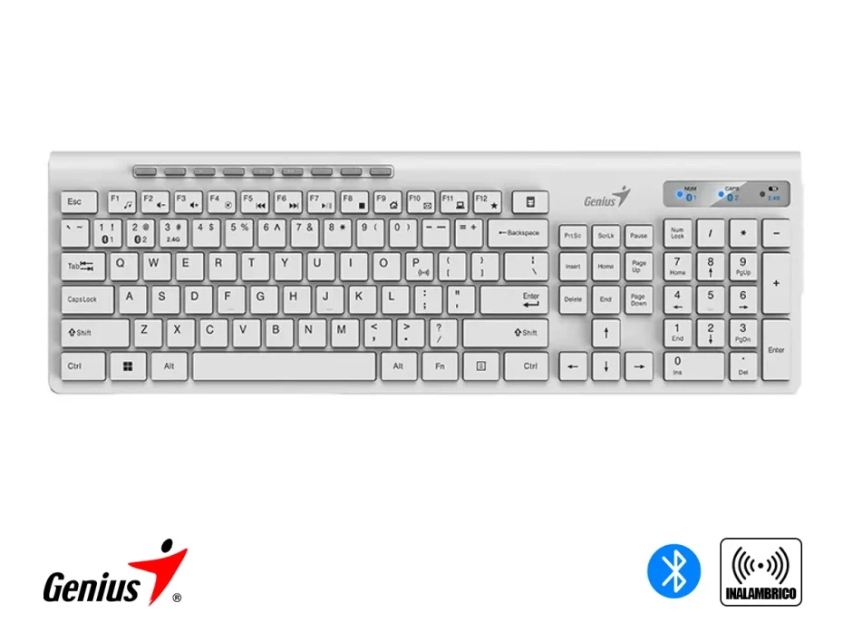Combo 2 En Uno Genius Inalambrico Slimstar 8230 (31340015401) Teclado, Mouse, Bt, Multimedia, Blanco