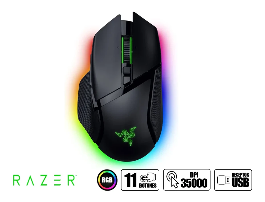 Mouse Inalambrico Razer Basilisk V3 Pro 35k Gaming (rz01-05240100-r3u1) 35.000 Dpi, 11 Botones Programables, Rgb, Negro
