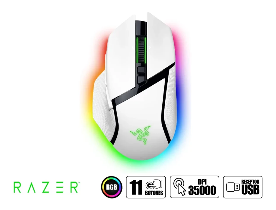 Mouse Inalambrico Razer Basilisk V3 Pro 35k Gaming (rz01-05240200-r3u1) 35.000 Dpi, 11 Botones Programables, Rgb, Blanco