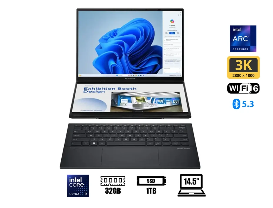 Laptop Asus Core Ultra 9 185h Zenbook Pro Duo (ux8406ma-ps99t) 14.5" Oled + 14.5" Oled, Ram 32gb, Ssd 1tb, Touchscreen, Win11
