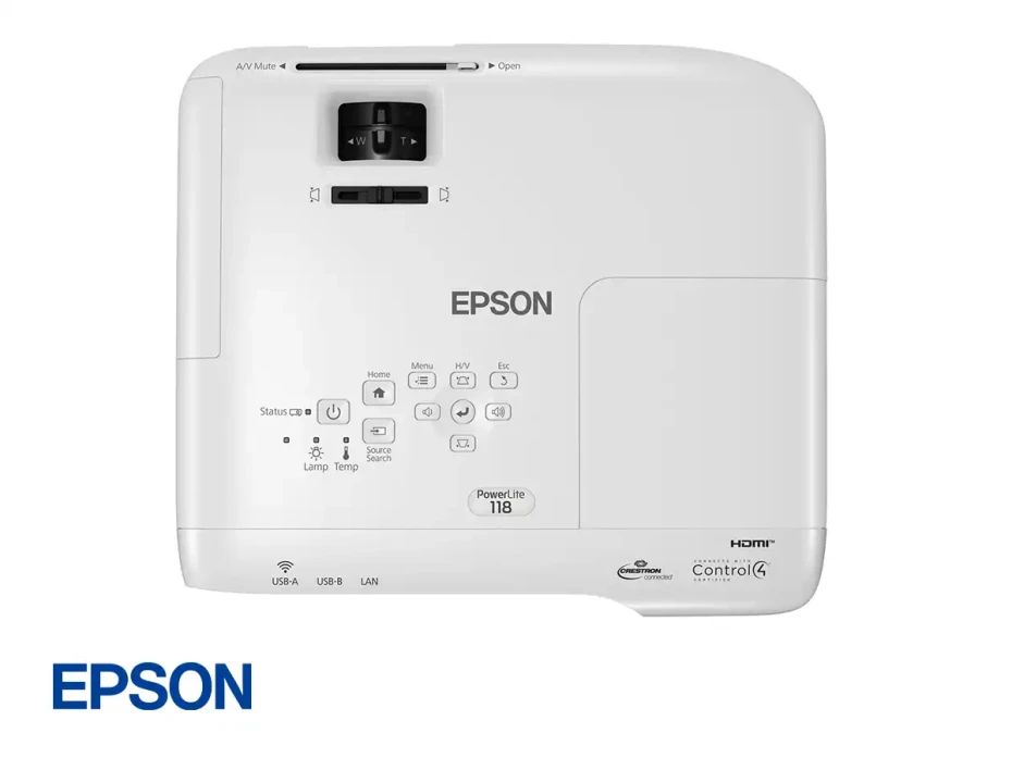 Proyector Epson Powerlite 118 3lcd, Wxga 3lcd 3800 Lumines De 30 A 300" - 2hdmi - Lan Rj45, (v11ha03020)