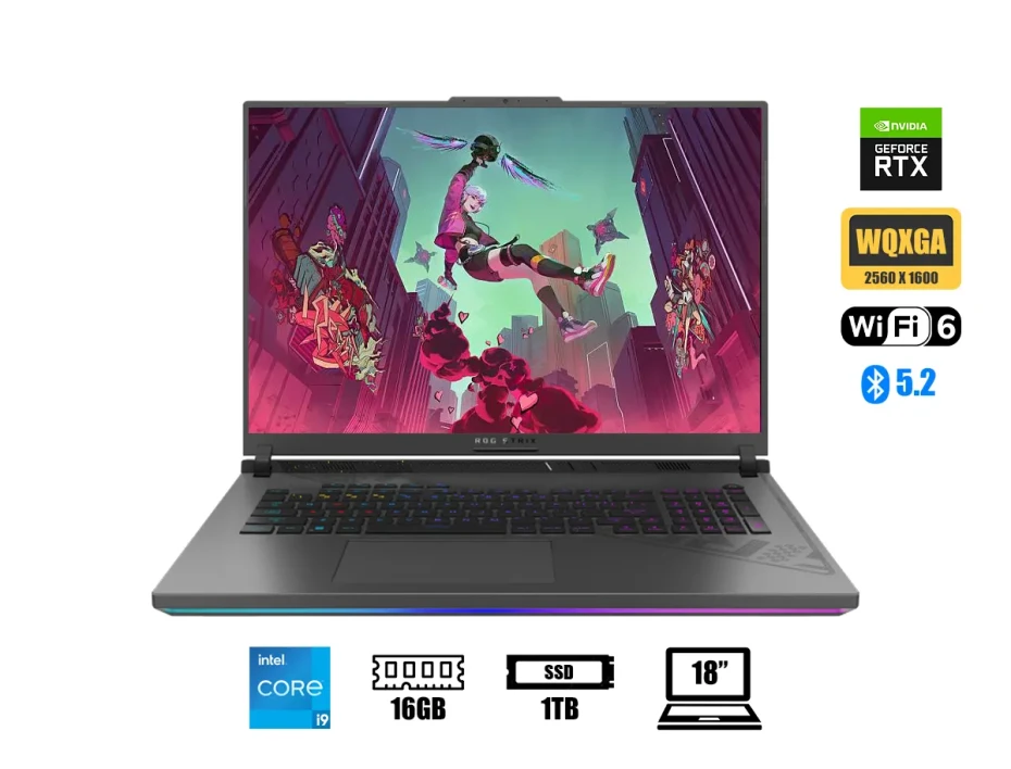 Laptop Asus Core I9-13980hx Rog Strix G18 Gaming (g814ji-cs94) 18" Wqxga 144hz | Ram 16gb, Ssd 1tb, Rtx 4070 8gb | Win11 | Cosmo Gray | 13gen.
