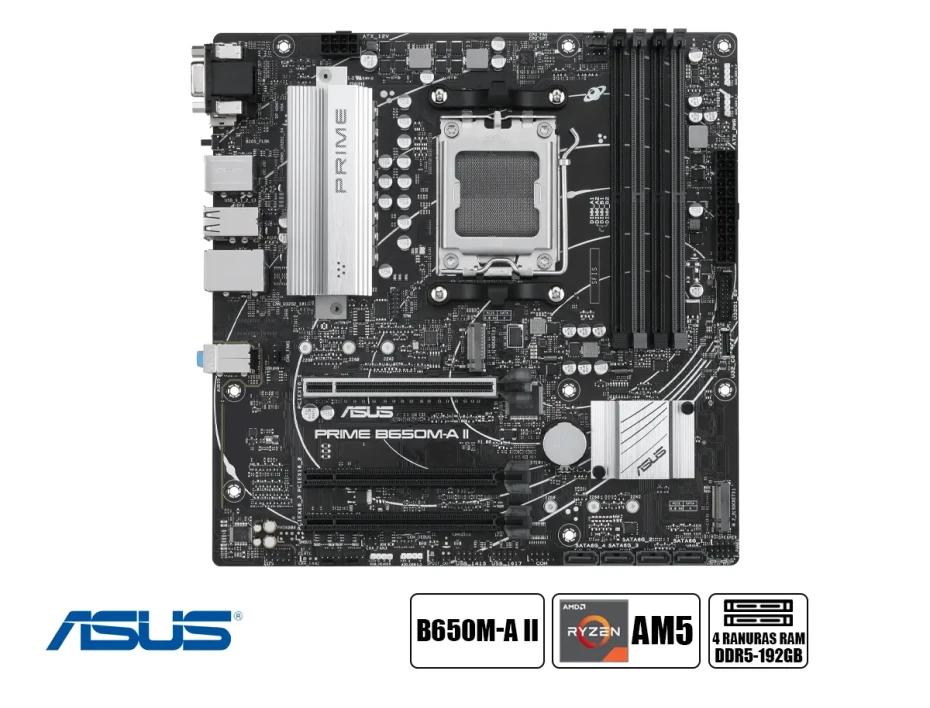 Placa Madre Asus B650m-a Ii Prime (9080-b650m-a Ii) Socket Am5, Ram Ddr5 Buss 7600oc Mhz
