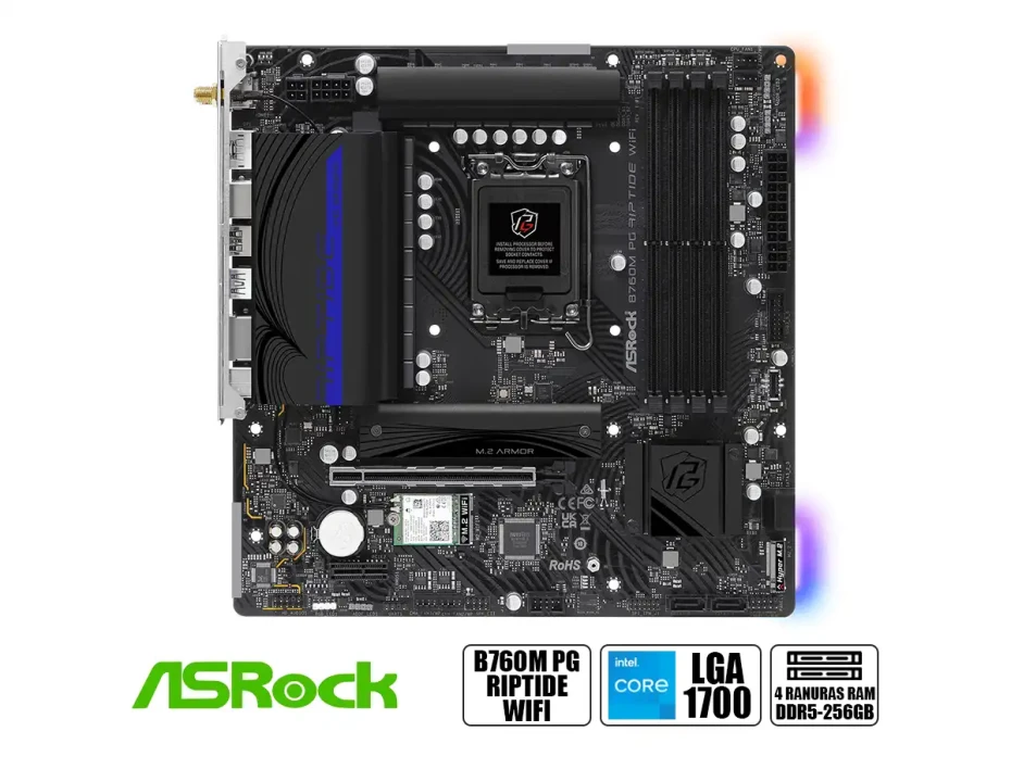 Placa Madre Asrock B760m Pg Riptide Wifi (90-b760m-pg-riptidewifi) Socket Lga 1700, Ram Ddr5 Buss 7200oc Mhz, 14va, 13va, 12va Gen, Rgb