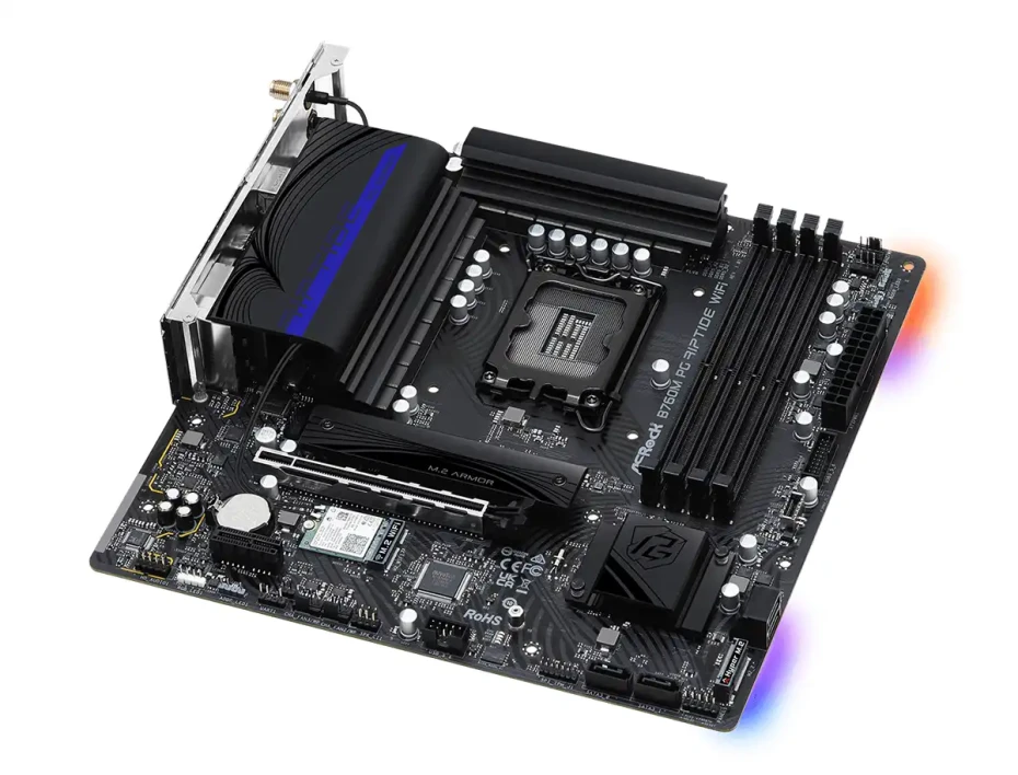 Placa Madre Asrock B760m Pg Riptide Wifi (90-b760m-pg-riptidewifi) Socket Lga 1700, Ram Ddr5 Buss 7200oc Mhz, 14va, 13va, 12va Gen, Rgb