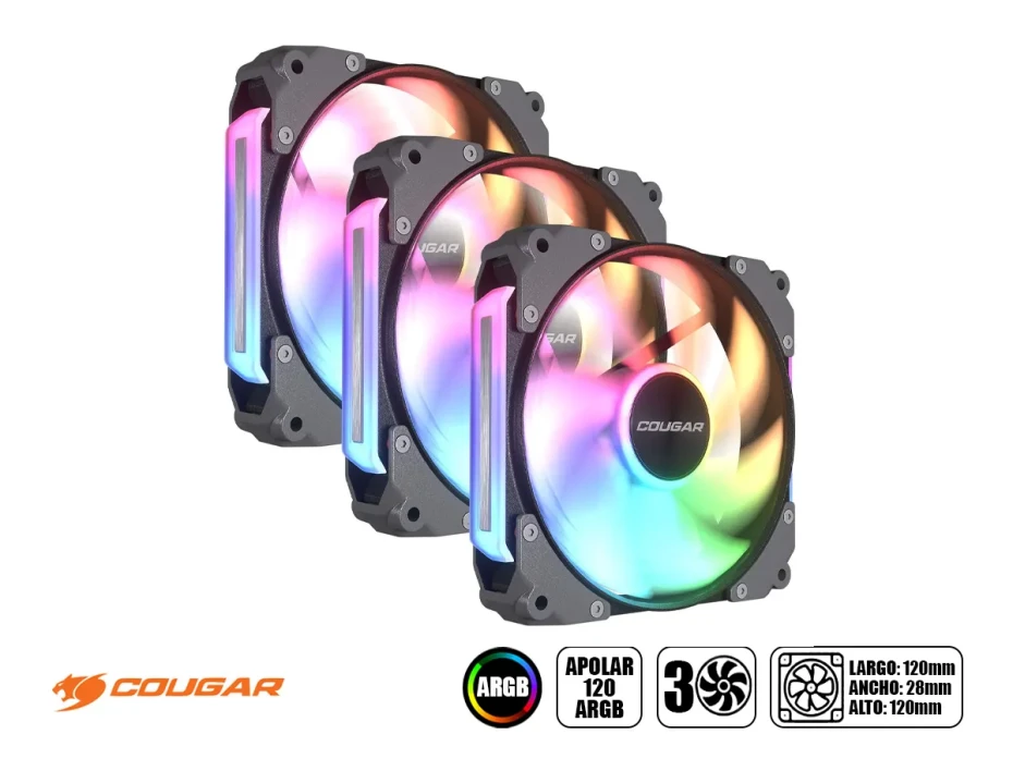 Cooler Para Case Cougar X3 De 120, Apolar 120 Argb Kit ( 3mapr12a3.0001) Pack 3 | Led -argb | 120mm Negro