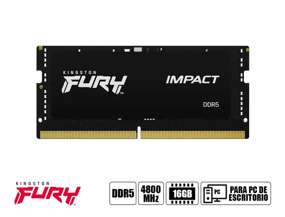 Memoria Para Laptop Sodimm Kingston Fury Ddr5 16gb (kf548s38ib-16) 4800 Mhz, Negro