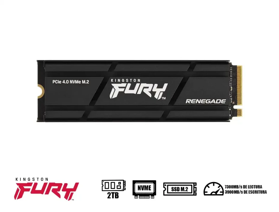 Unidad De Almacenamiento Ssd M.2 Pcie Kingston Fury 2tb Nvme Renegade, 2280 (sfyrdk/2000g) 7300mb/s , C/discipador