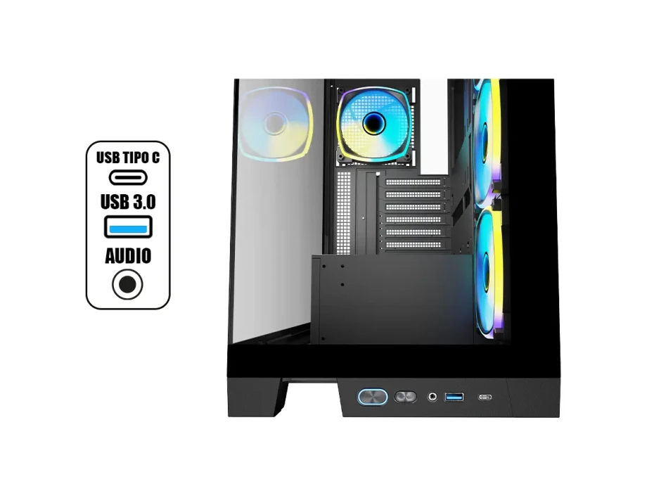 Case Gambyte Magus S/fuente (cs-mag4argwr-lg) Panel De Vidrio, 4 Ventilador, Led Argb, Negro