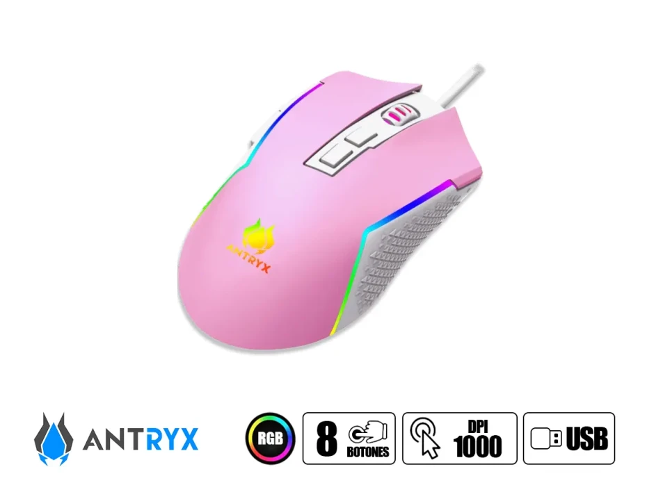 Combo 2 En Uno Antryx Chrome Storm Gc-5400 (agc-5400pre-sp) Teclado Switch Red, Led Rgb, Mouse 8 Botones, 10000 Dpi, Rosado