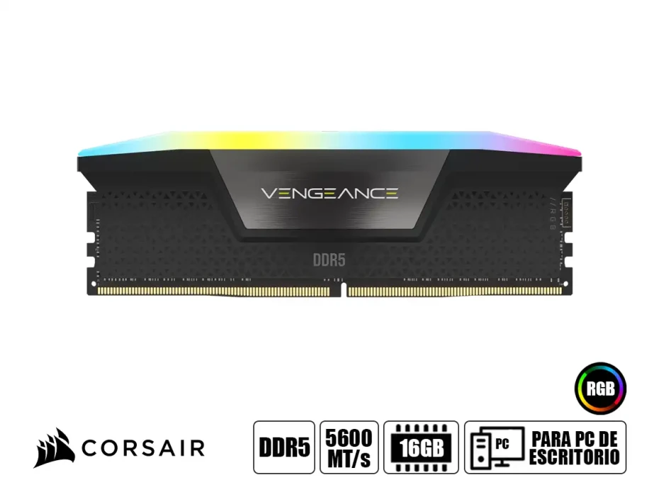 Memoria Ram Corsair Ddr5 16gb Vengeance (cmh16gx5m1b5600c40) 5600 Mt/s, Negro Rgb