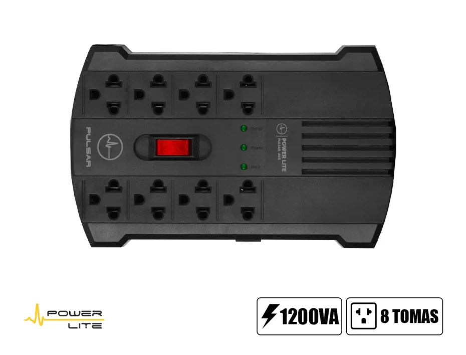 Estabilizador Power Lite 1200va/600w, Pulsar Avr Pli1, 8 Tomas, Frecuencia 50/60hz, Interruptor Iluminado, Color Negro ( Avr Pli1200 )