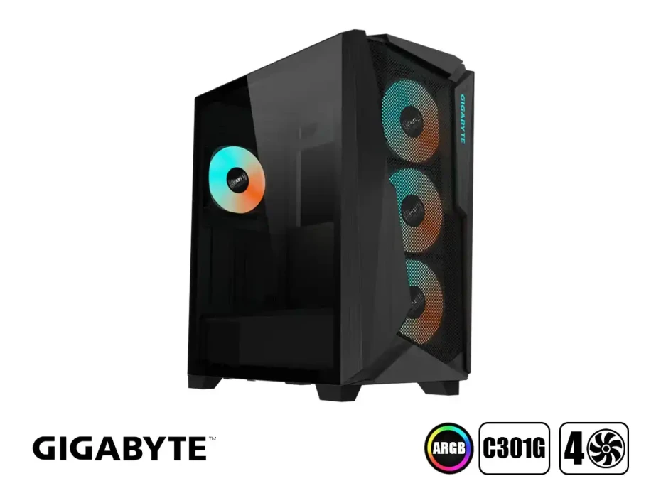 Case Gigabyte C301g S/fuente (gb-c301g) Panel De Vidrio, Led Argb, Negro