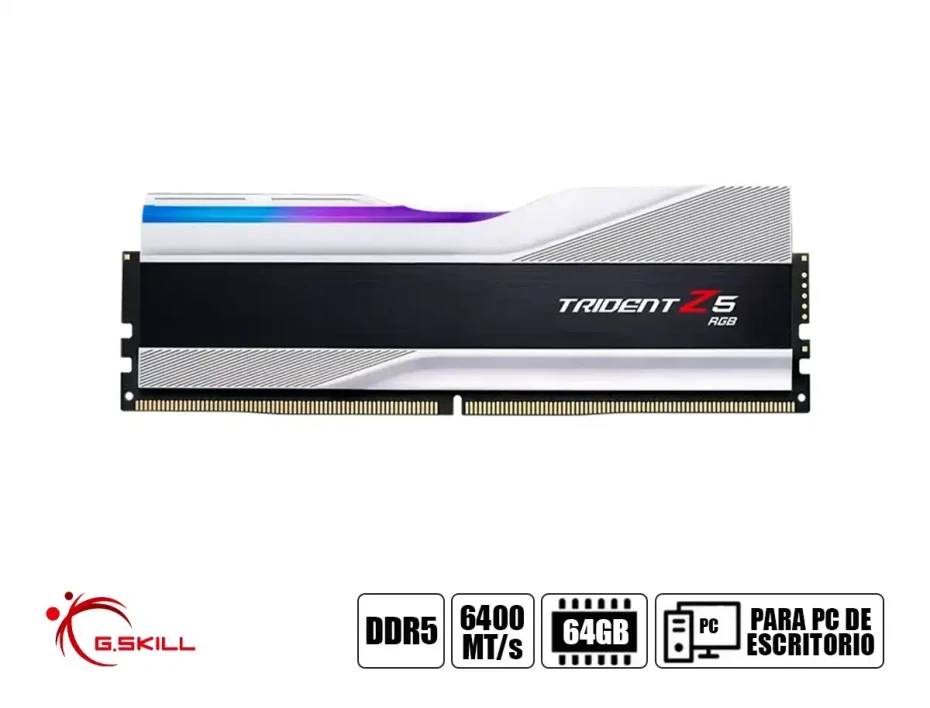 Memoria Ram G.skill Ddr5 64gb (2x32gb) Trident Z5 Rgb (f5-6400j3239g32gx2-tz5rs) 6400 Mt/s, Blanco, Rgb