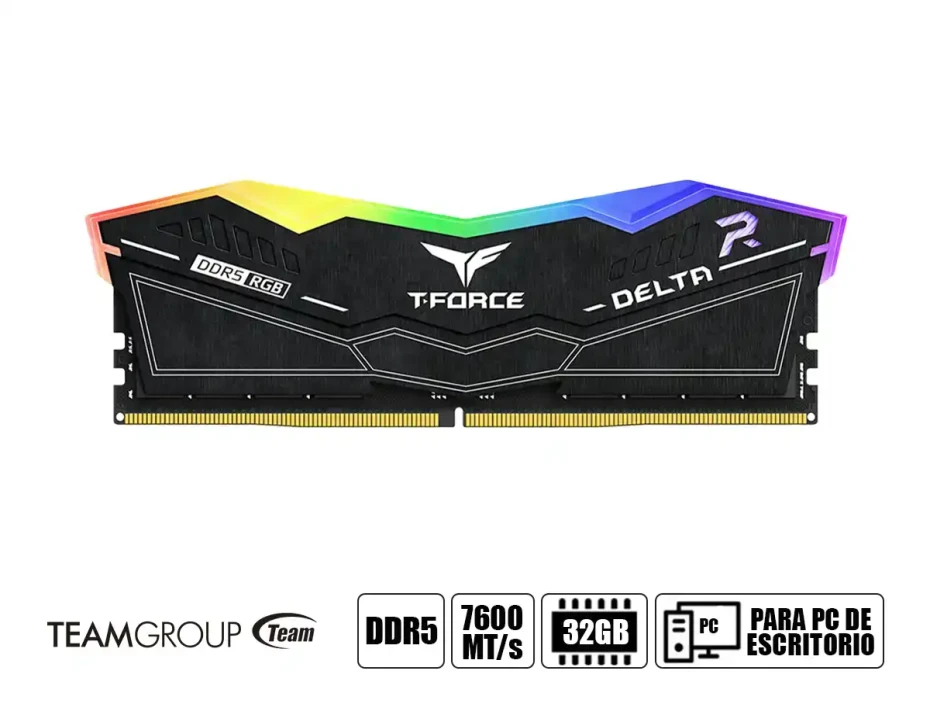 Memoria Ram Teamgroup Ddr5 32gb (16gbx2) T-force Delta Rgb (ff3d532g7600hc36ddc01) 7600 Mt/s, Negro, Cl34