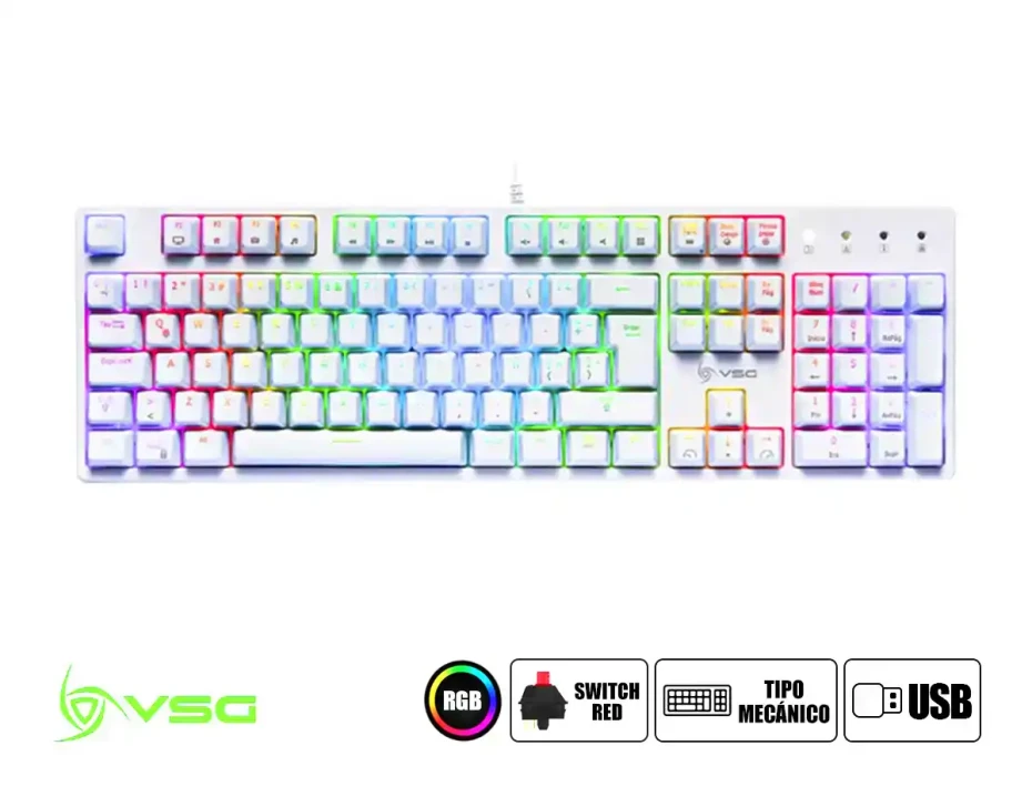 Teclado Gamer Vsg Alnilam (vg-km983-wht-red) Mecanico, Switch Red, Led Rgb, Blanco