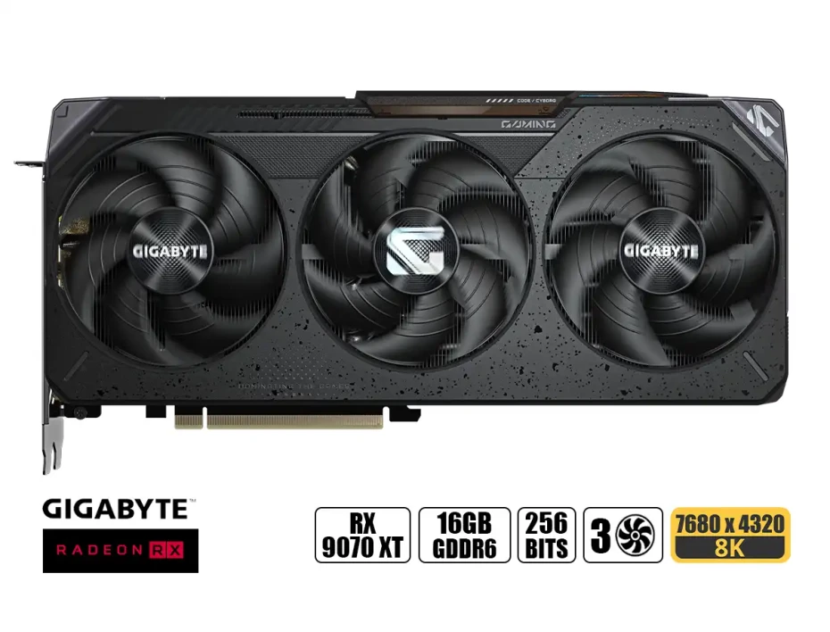 Tarj. Video Gigabyte Rx 9070 Xt 16gb Gaming Oc (gv-rx9070xtgaming Oc16gb) Radeon 256bits, 3 Ventiladores