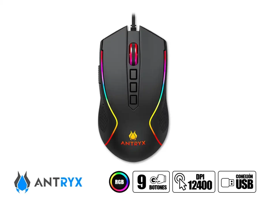 Combo 2 En Uno Antryx Chrome Storm Gc-5500 (agc-5500kbl-sp) Switch Blue, Led Rgb, 9 Botones, Negro