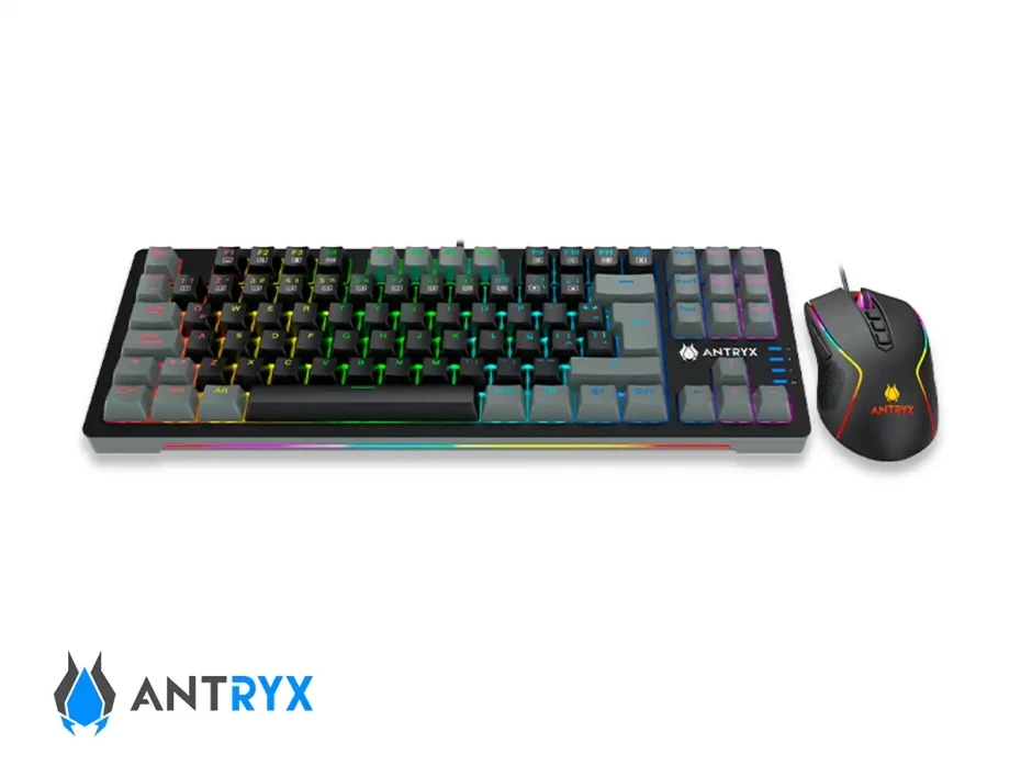 Combo 2 En Uno Antryx Chrome Storm Gc-5500 (agc-5500kbl-sp) Switch Blue, Led Rgb, 9 Botones, Negro