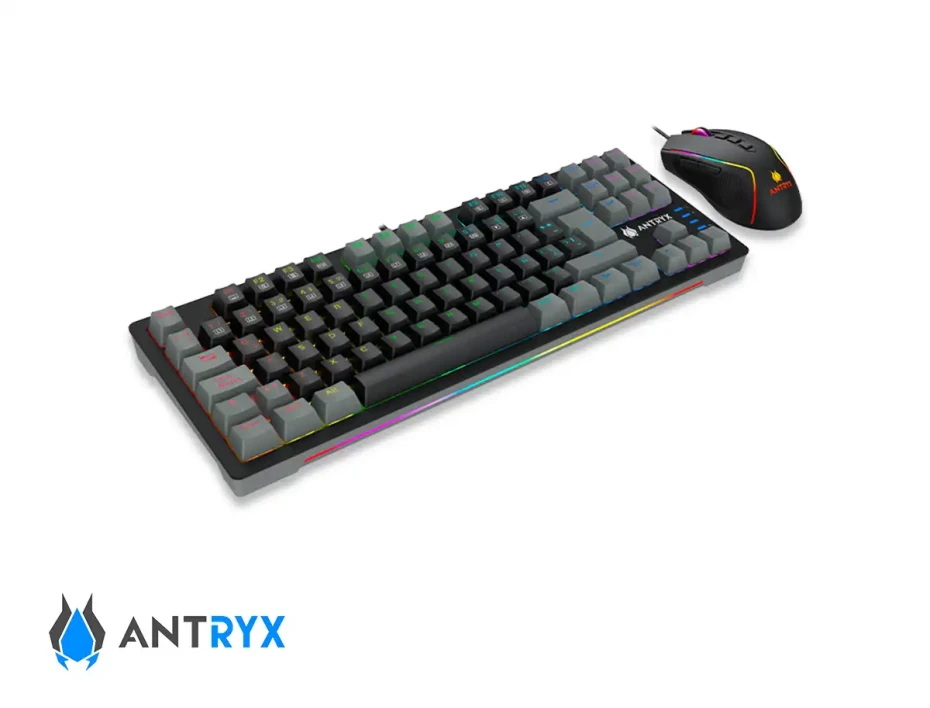 Combo 2 En Uno Antryx Chrome Storm Gc-5500 (agc-5500kbl-sp) Switch Blue, Led Rgb, 9 Botones, Negro