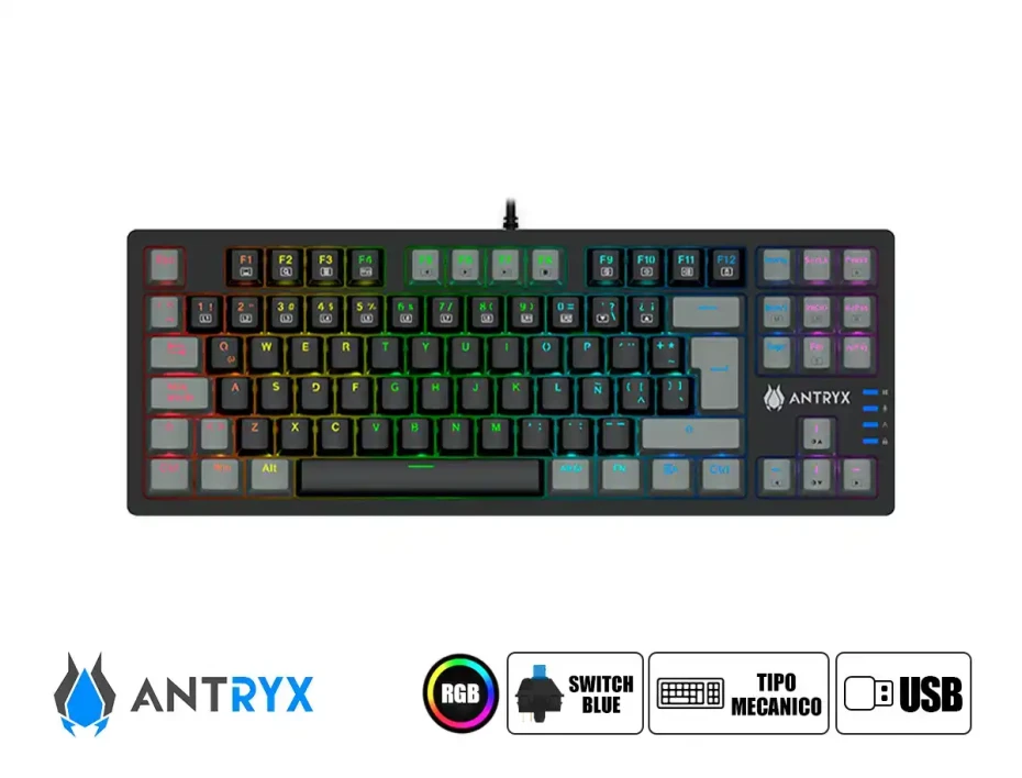 Combo 2 En Uno Antryx Chrome Storm Gc-5500 (agc-5500kbl-sp) Switch Blue, Led Rgb, 9 Botones, Negro