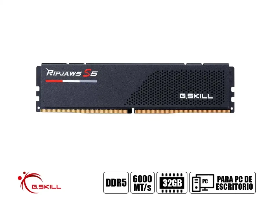 Memoria Ram G.skill Ddr5 32gb (16gbx2) Ripjaws S5 (f5-6000j3648d16gx2-rs5k) 6000 Mt/s, Negro, Intel Xmp 3.0