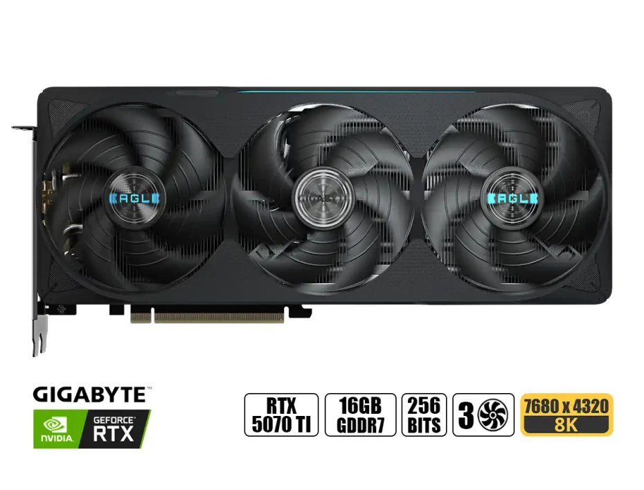 Tarjeta De Video Gigabyte Rtx 5070 Ti 16gb Gddr7 Eagle (gv-n507teagleoc-16gd) Geforce Nvidia 256 Bits, 3 Ventiladores