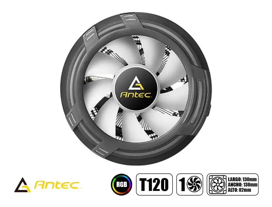 Cooler Para Procesador Antec  T120  (0-761345-76000-3) 120mm, Rgb Chromatic, 1500+- 10% High Fan Speed , 3 Pines Fan