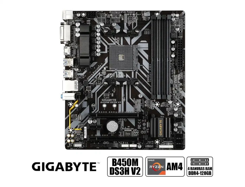 Placa Madre Gigabyte B450m Ds3h V2 (b450m Ds3h V2) Socket Am4, Ram Ddr4 Buss 3600oc Mhz